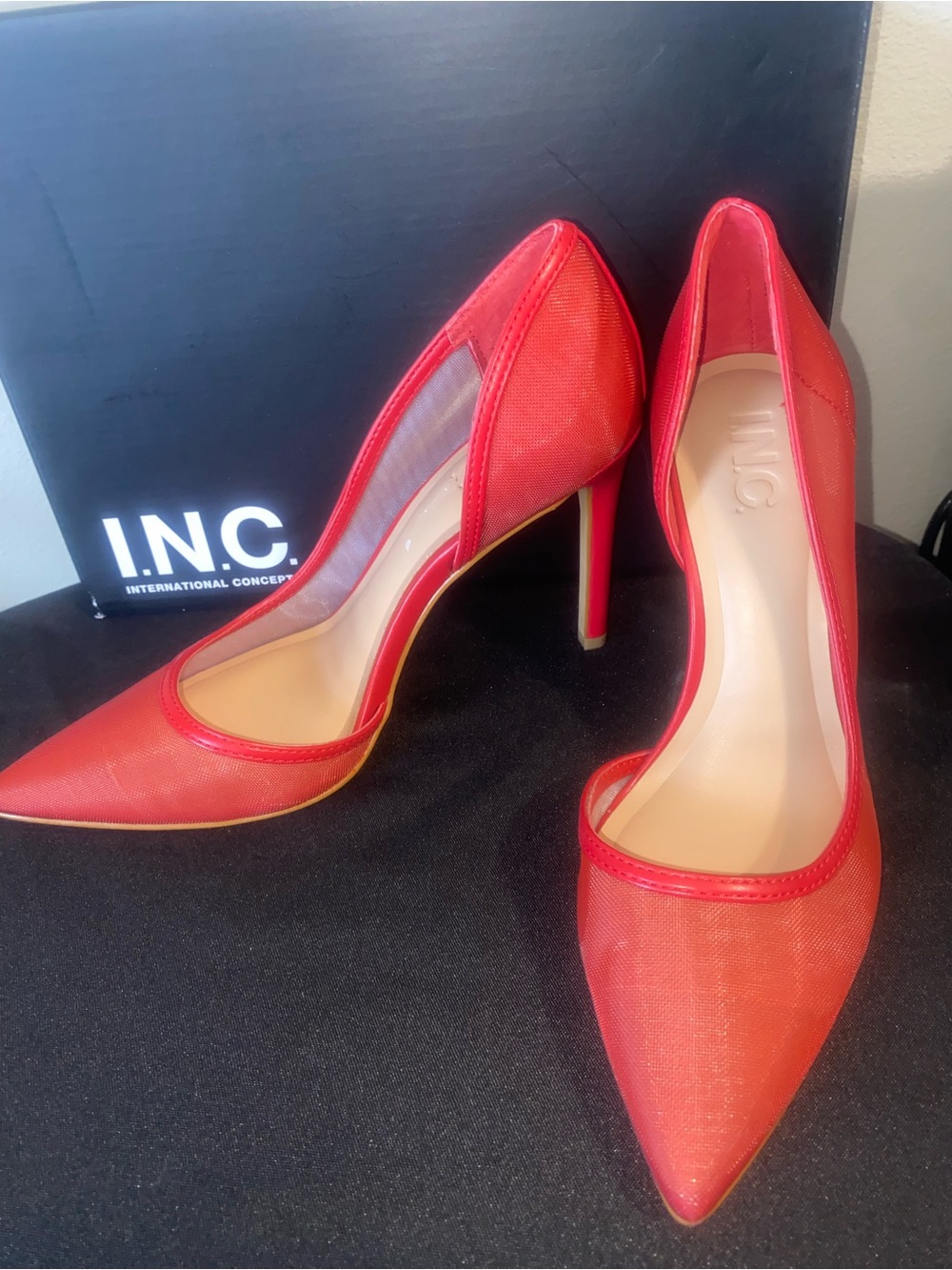 INC International Concepts Red Pointed-Toe Mesh Stiletto Heels